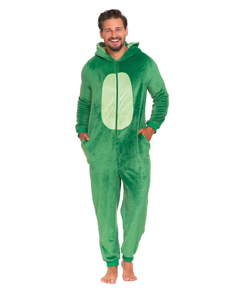 Długi rękaw - Jednoczęściowy kostium onesie dinozaur z kapturem unisex ZIELONY - produkt moraj.pl 1