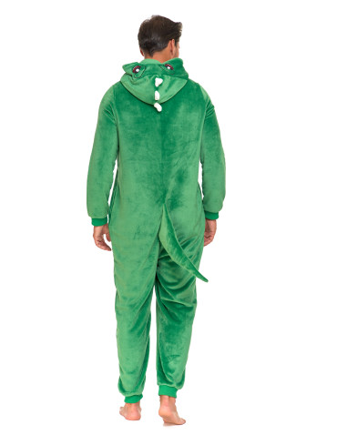 Długi rękaw - Jednoczęściowy kostium onesie dinozaur z kapturem unisex ZIELONY - produkt 6