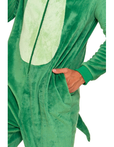Długi rękaw - Jednoczęściowy kostium onesie dinozaur z kapturem unisex ZIELONY - produkt 9