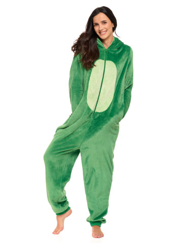 Długi rękaw - Jednoczęściowy kostium onesie dinozaur z kapturem unisex ZIELONY - produkt 11