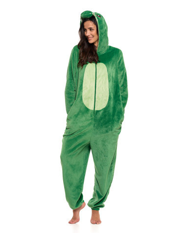 Długi rękaw - Jednoczęściowy kostium onesie dinozaur z kapturem unisex ZIELONY - produkt 14