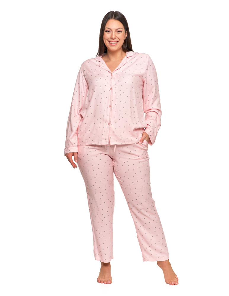 Długi rękaw - Damska piżama z długim rękawem i spodmiami wiskoza Plus Size RÓŻOWY - produkt moraj.pl 1