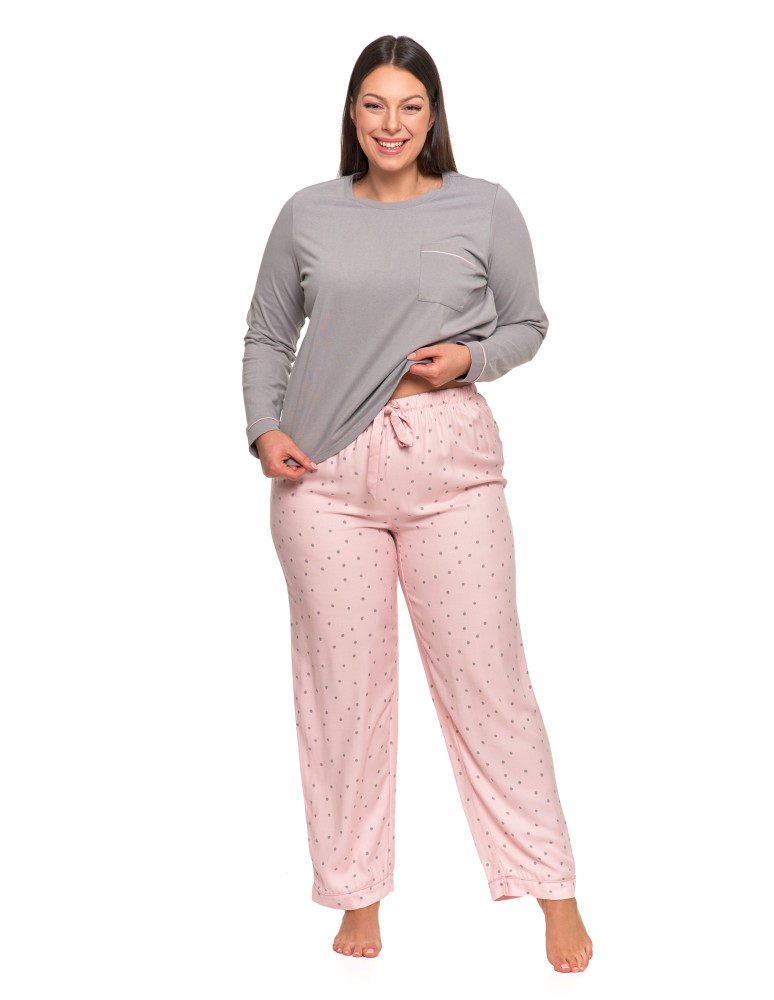 Długi rękaw - Piżama damska plus size z delikatnym wzorem groszków SZARY - produkt moraj.pl 2