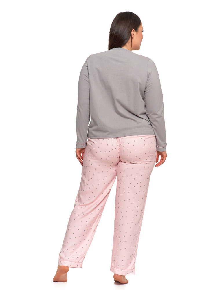 Długi rękaw - Piżama damska plus size z delikatnym wzorem groszków SZARY - produkt moraj.pl 3