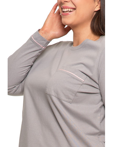Długi rękaw - Piżama damska plus size z delikatnym wzorem groszków SZARY - produkt 4