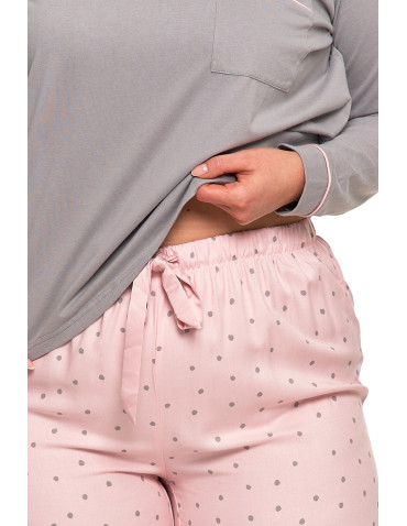 Długi rękaw - Piżama damska plus size z delikatnym wzorem groszków SZARY - produkt 5