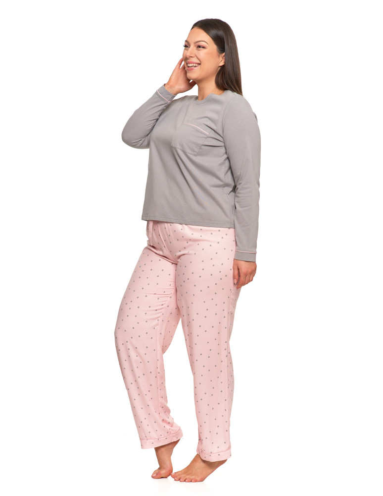 Długi rękaw - Piżama damska plus size z delikatnym wzorem groszków SZARY - produkt moraj.pl 6