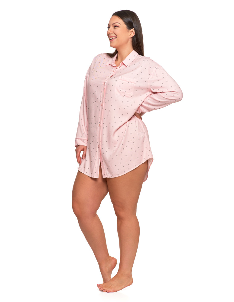 Koszule nocne - Damska koszula nocna wiskozowa w groszki Plus Size RÓŻOWY - produkt moraj.pl 4