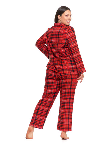 Długi rękaw - Piżama damska bawełniana w czerwoną kratę Plus Size CZERWONY - produkt 3
