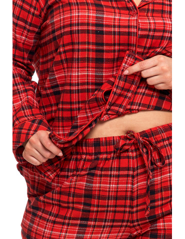 Długi rękaw - Piżama damska bawełniana w czerwoną kratę Plus Size CZERWONY - produkt 2