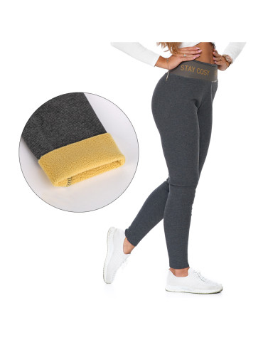 Legginsy - Legginsy damskie ocieplane w prążek wysoki stan GRAFIT - produkt 8