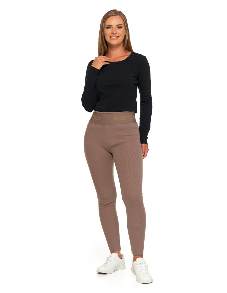 Legginsy - Legginsy damskie ocieplane w prążek wysoki stan MOKKA - produkt moraj.pl 1