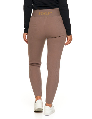 Legginsy - Legginsy damskie ocieplane w prążek wysoki stan MOKKA - produkt 3