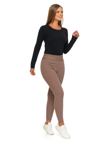 Legginsy - Legginsy damskie ocieplane w prążek wysoki stan MOKKA - produkt 6