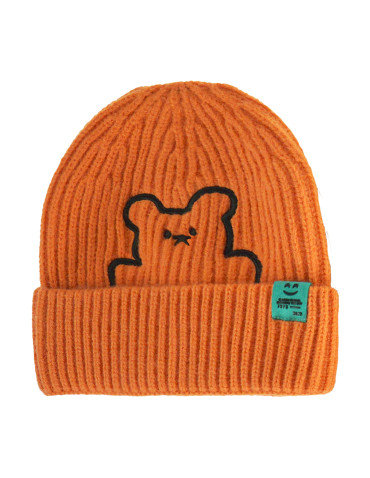 Czapki - Ciepła dziecięca czapka beanie z misiem POMARAŃCZOWY - produkt 1