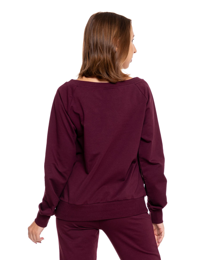 Bluzy - Bluza damska dresowa o klasycznym kroju z nadrukiem BORDOWY - produkt moraj.pl 2