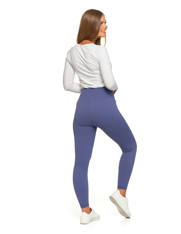 Legginsy - Prążkowane legginsy damskie sportowe z wysokim stanem NIEBIESKI - produkt 2