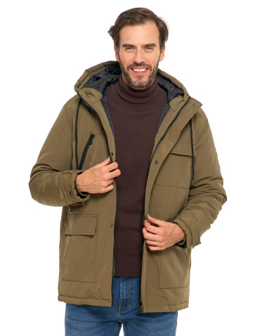 Odzież wierzchnia - Kurtka zimowa męska z kieszeniami cargo KHAKI - produkt 6
