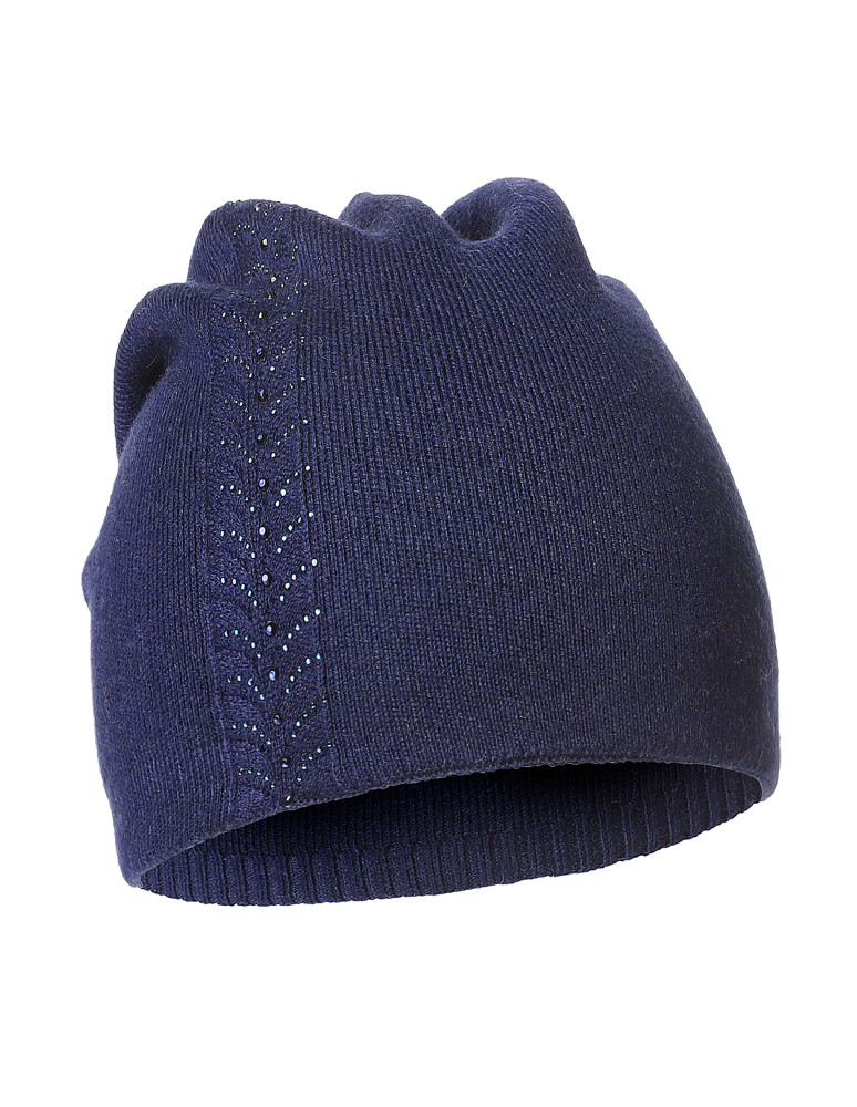 Czapki - Czapka damska z wełną i kryształkami elegancka GRANATOWY - produkt moraj.pl 1