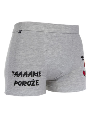 Bielizna - Świąteczne bokserki męskie ze śmiesznym napisem prezent JASNY SZARY - produkt 1