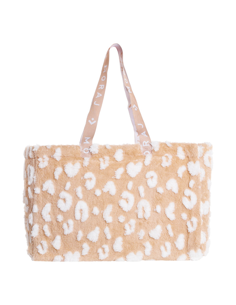 Akcesoria i dekoracje - Torba shopper w cętki z pluszowym wykończeniem BEŻOWY - produkt moraj.pl 1