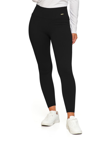 Legginsy - Prążkowane legginsy damskie sportowe z wysokim stanem CZARNY - produkt 1