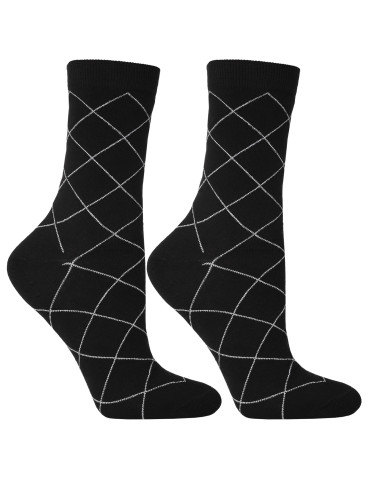 Długie - Skarpetki damskie długie z eleganckimi wzorami 3-pak CZARNY - produkt 2