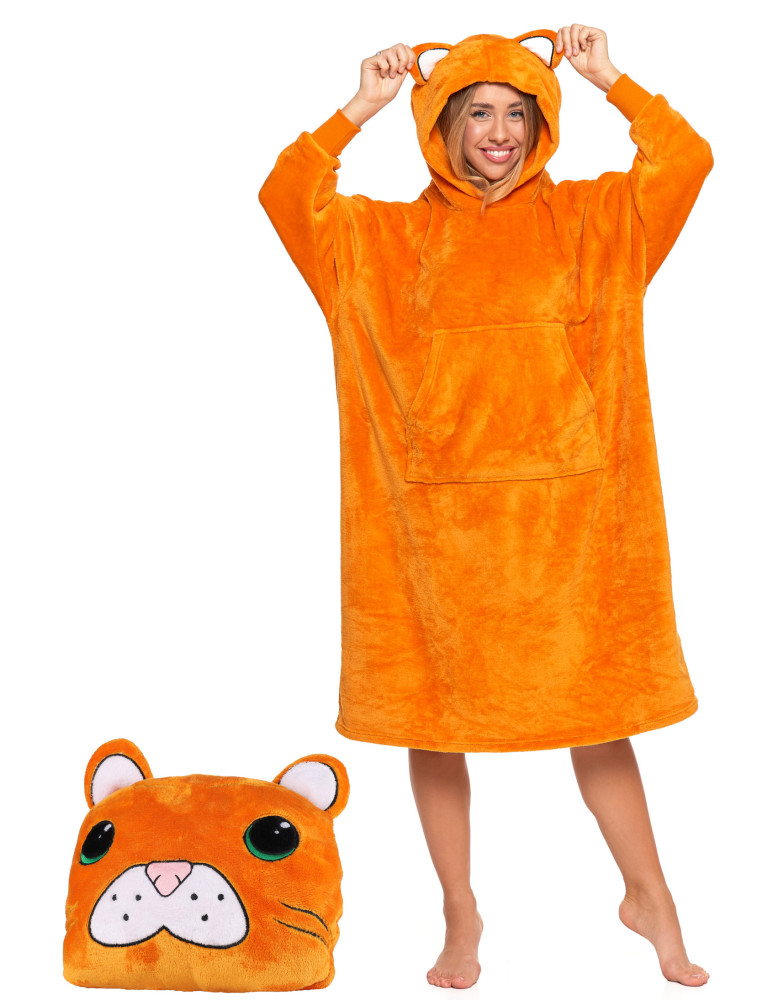 Kocobluzy - Kocobluza tygrys pluszowa 2w1 koc i poduszka POMARAŃCZOWY - produkt moraj.pl 1