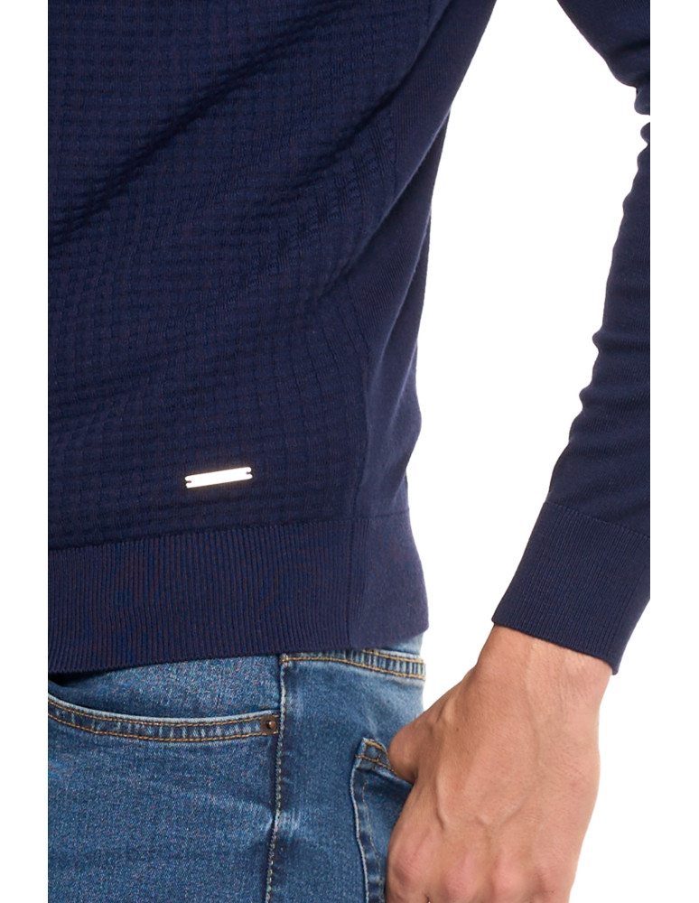 Swetry - Męski sweter klasyczny z wiskozy elegancki GRANATOWY - produkt moraj.pl 5