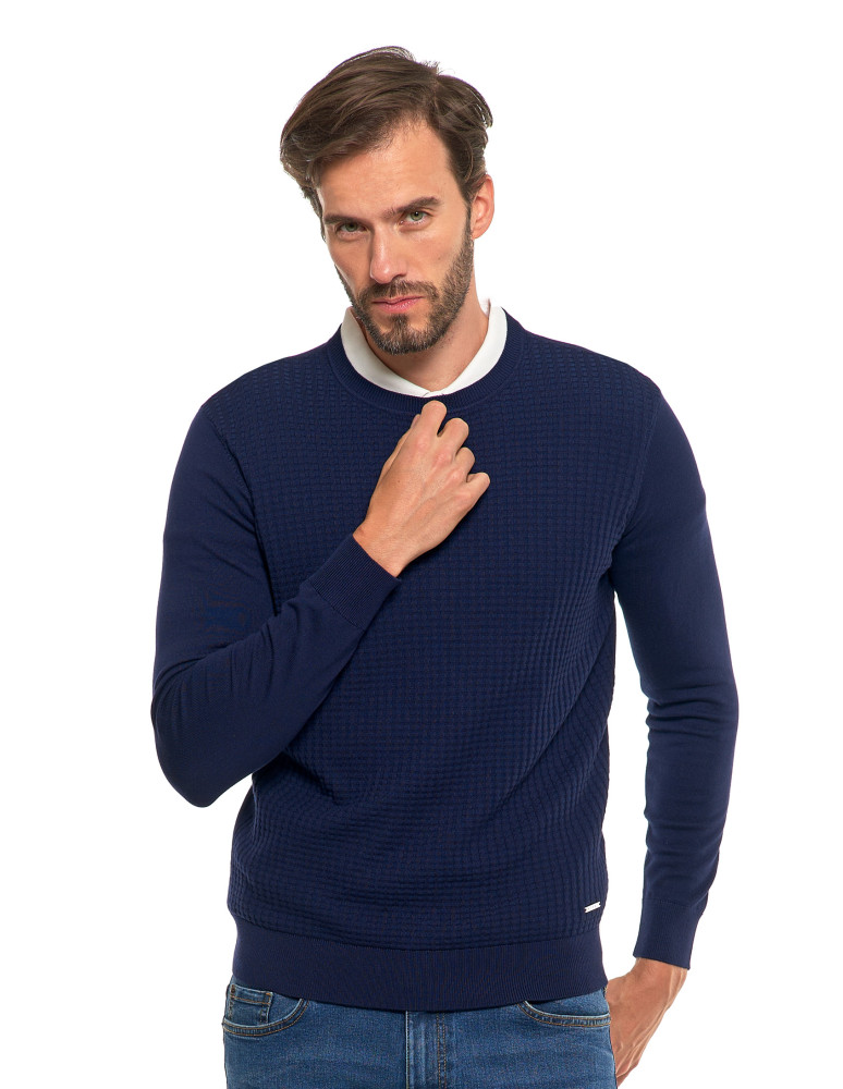 Swetry - Męski sweter klasyczny z wiskozy elegancki GRANATOWY - produkt moraj.pl 11