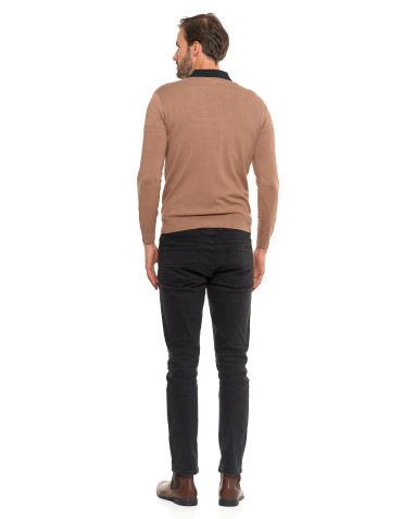Swetry - Męski sweter klasyczny z wiskozy elegancki MOKKA - produkt 6