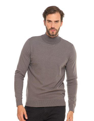 Swetry - Męski sweter klasyczny z golfem SZARY - produkt 3