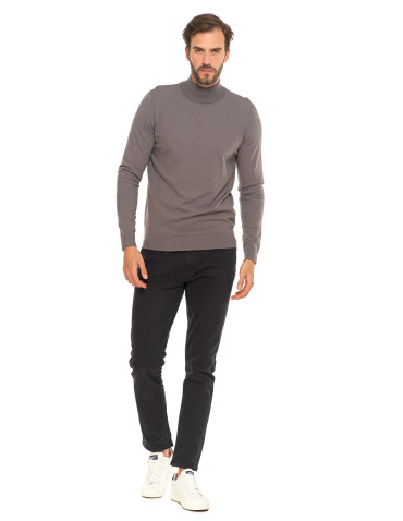 Swetry - Męski sweter klasyczny z golfem SZARY - produkt 6