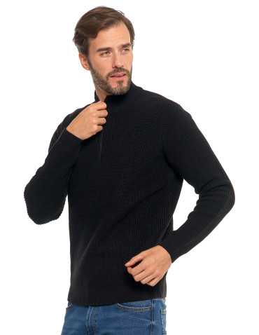 Swetry - Sweter męski klasyczny zapinany ze stójką CZARNY - produkt 6