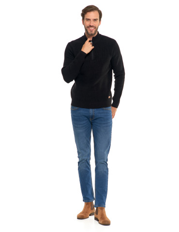 Swetry - Sweter męski klasyczny zapinany ze stójką CZARNY - produkt 8