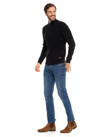 Swetry - Sweter męski klasyczny zapinany ze stójką CZARNY - produkt 10