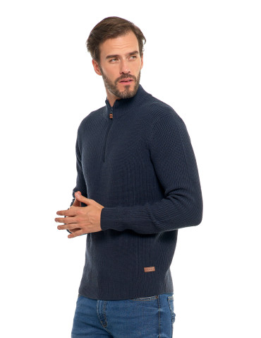 Swetry - Sweter męski klasyczny zapinany ze stójką GRANATOWY - produkt 2