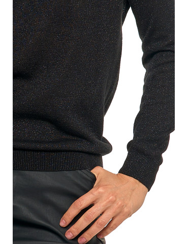 Swetry - Damski sweter z metaliczną nitka i długim rękawem CZARNY - produkt 4
