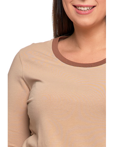 Długi rękaw - Piżama damska Plus Size z rękawem 3/4 i prostymi spodniami BEŻOWY - produkt 5