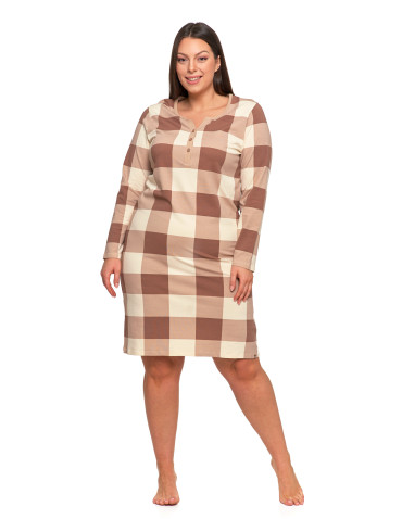 Koszule nocne - Koszula nocna bawełniana Plus Size rozpinana długi rękaw BEŻOWY - produkt 5