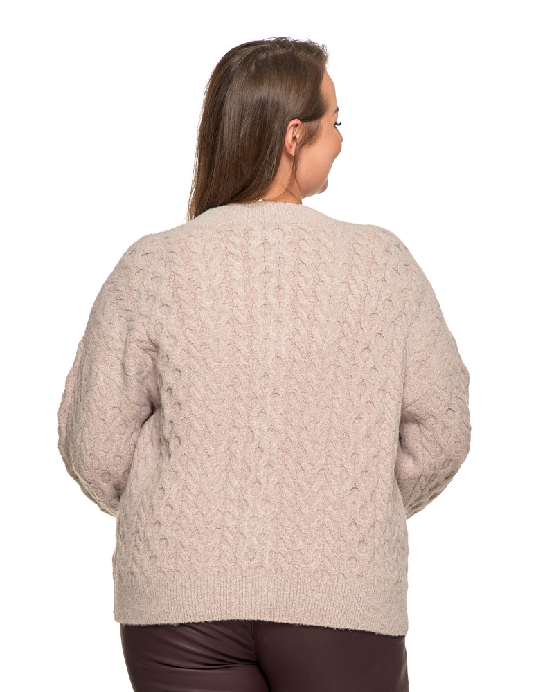 Swetry - Kardigan damski sweter z plecionym wzorem i guzikami BEŻOWY - produkt moraj.pl 8