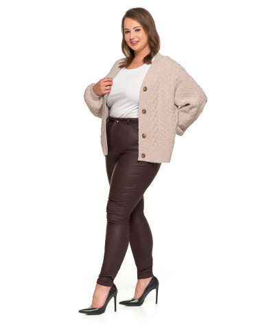 Swetry - Kardigan damski sweter z plecionym wzorem i guzikami BEŻOWY - produkt 15