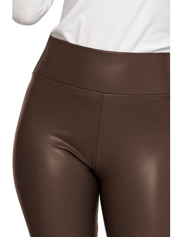 Legginsy - Damskie legginsy z eko skóry z wysokim stanem BRĄZOWY - produkt 3