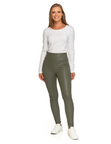 Legginsy - Damskie legginsy z eko skóry z wysokim stanem ZIELONY - produkt 1