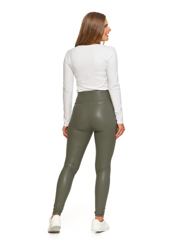 Legginsy - Damskie legginsy z eko skóry z wysokim stanem ZIELONY - produkt 4