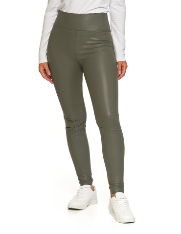 Legginsy - Damskie legginsy z eko skóry z wysokim stanem ZIELONY - produkt 5
