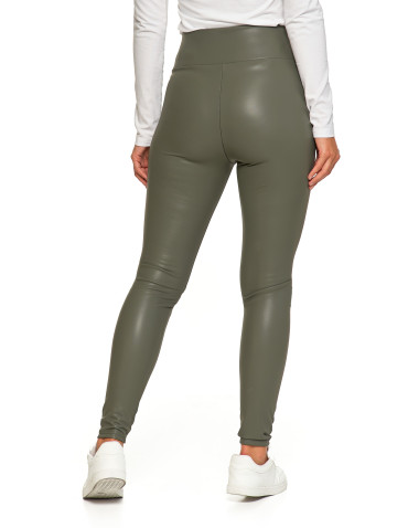 Legginsy - Damskie legginsy z eko skóry z wysokim stanem ZIELONY - produkt 6