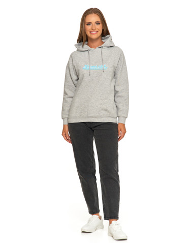 Bluzy - Ocieplana bluza dresowa damska z napisem SZARY - produkt 11