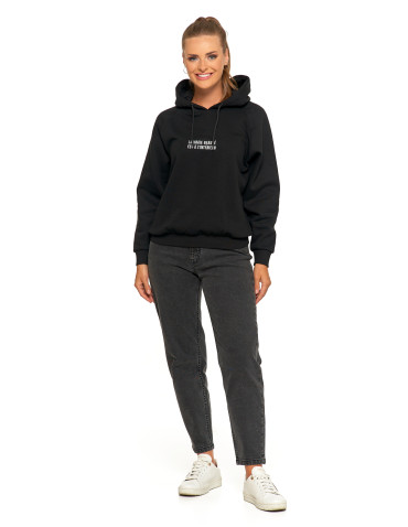 Bluzy - Ocieplana bluza dresowa damska z napisem CZARNY - produkt 8