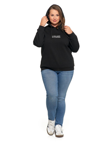 Bluzy - Ocieplana bluza dresowa damska z napisem CZARNY - produkt 14